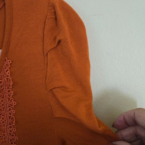 Free People Orange/Rust Crochet Button-Front Tunic Rayon Babydoll Dress Size S - Picture 3 of 6